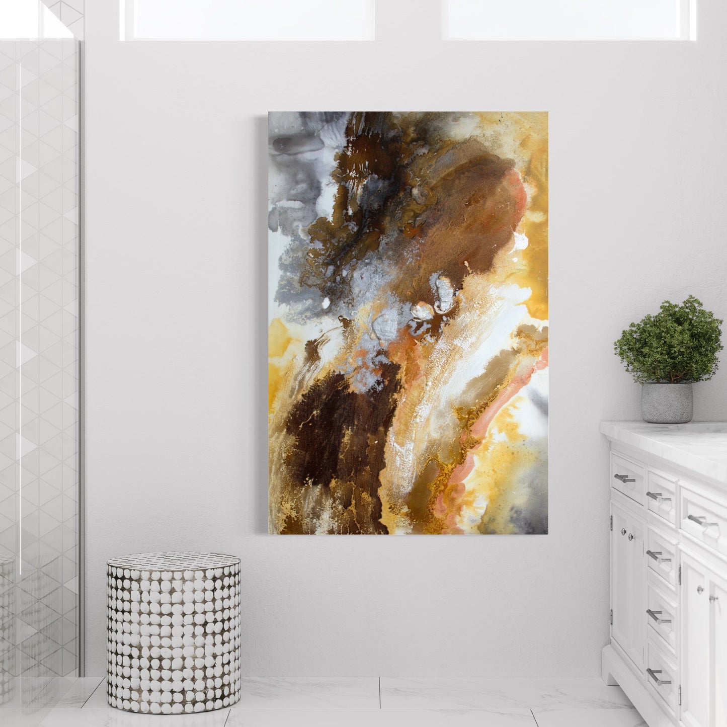 Abstract Oil Painting of Earthy Tones and Ethereal Swirls for Modern Decor