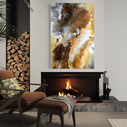 Abstract Oil Painting of Earthy Tones and Ethereal Swirls for Modern Decor