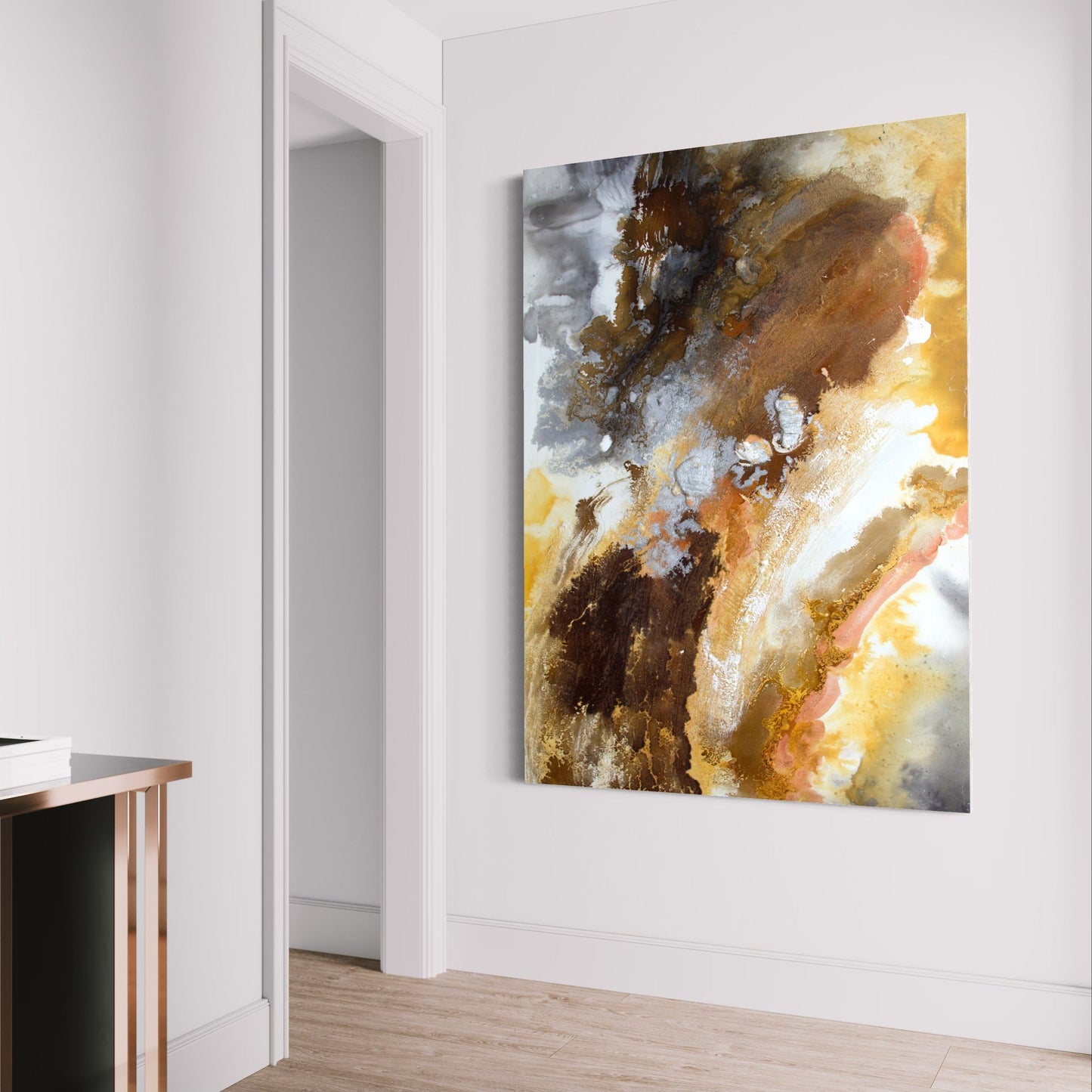 Abstract Oil Painting of Earthy Tones and Ethereal Swirls for Modern Decor