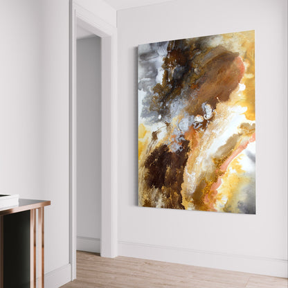 Abstract Oil Painting of Earthy Tones and Ethereal Swirls for Modern Decor