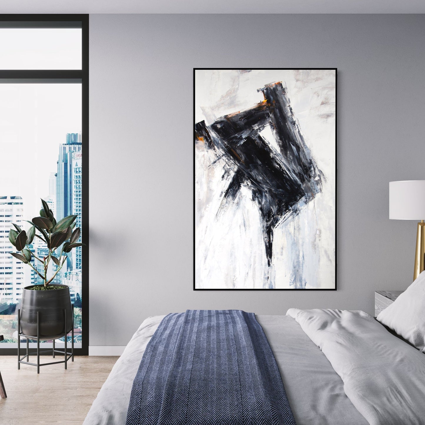 Abstract Black and White Oil Painting for Modern Home Decor