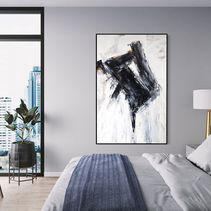 Abstract Black and White Oil Painting for Modern Home Decor