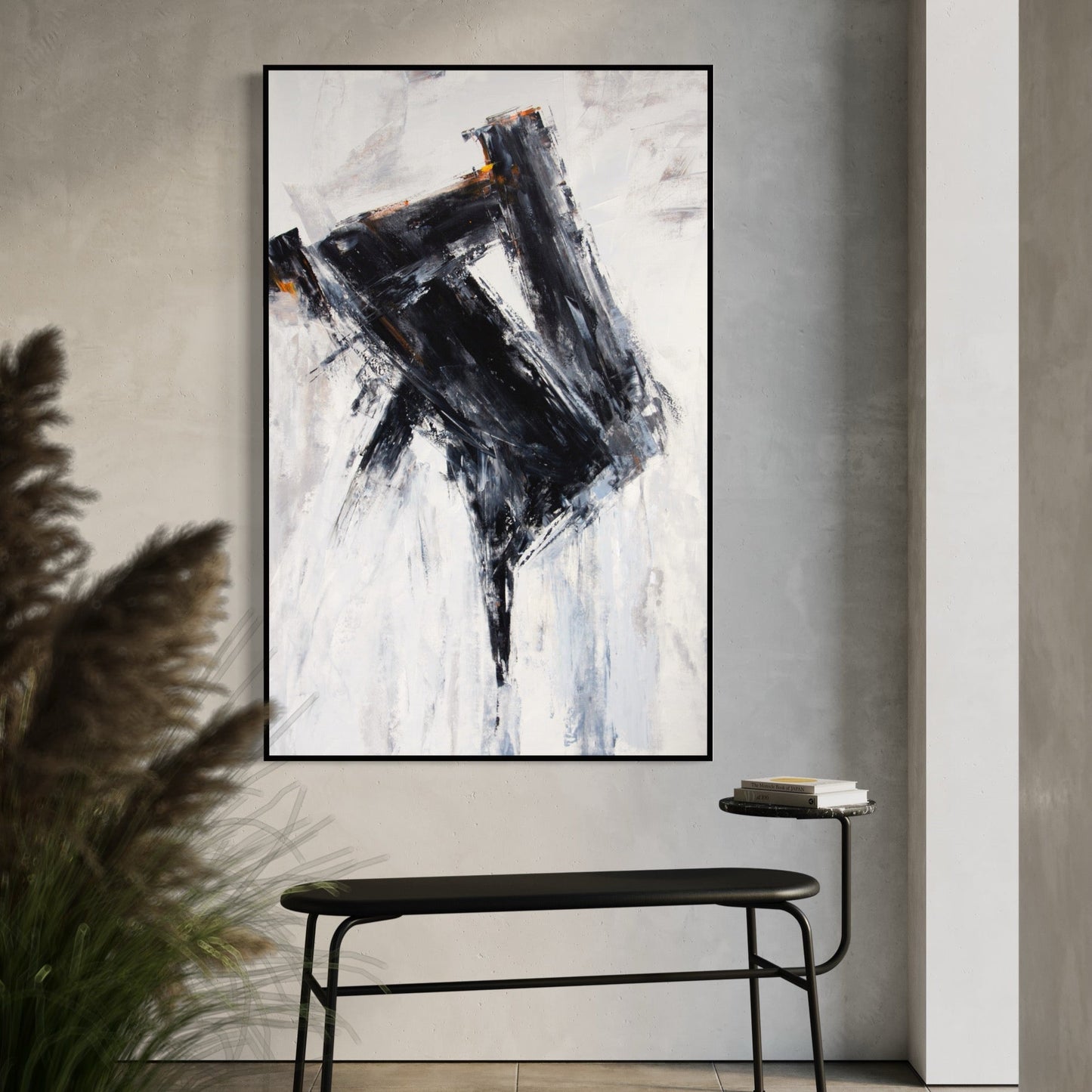 Abstract Black and White Oil Painting for Modern Home Decor