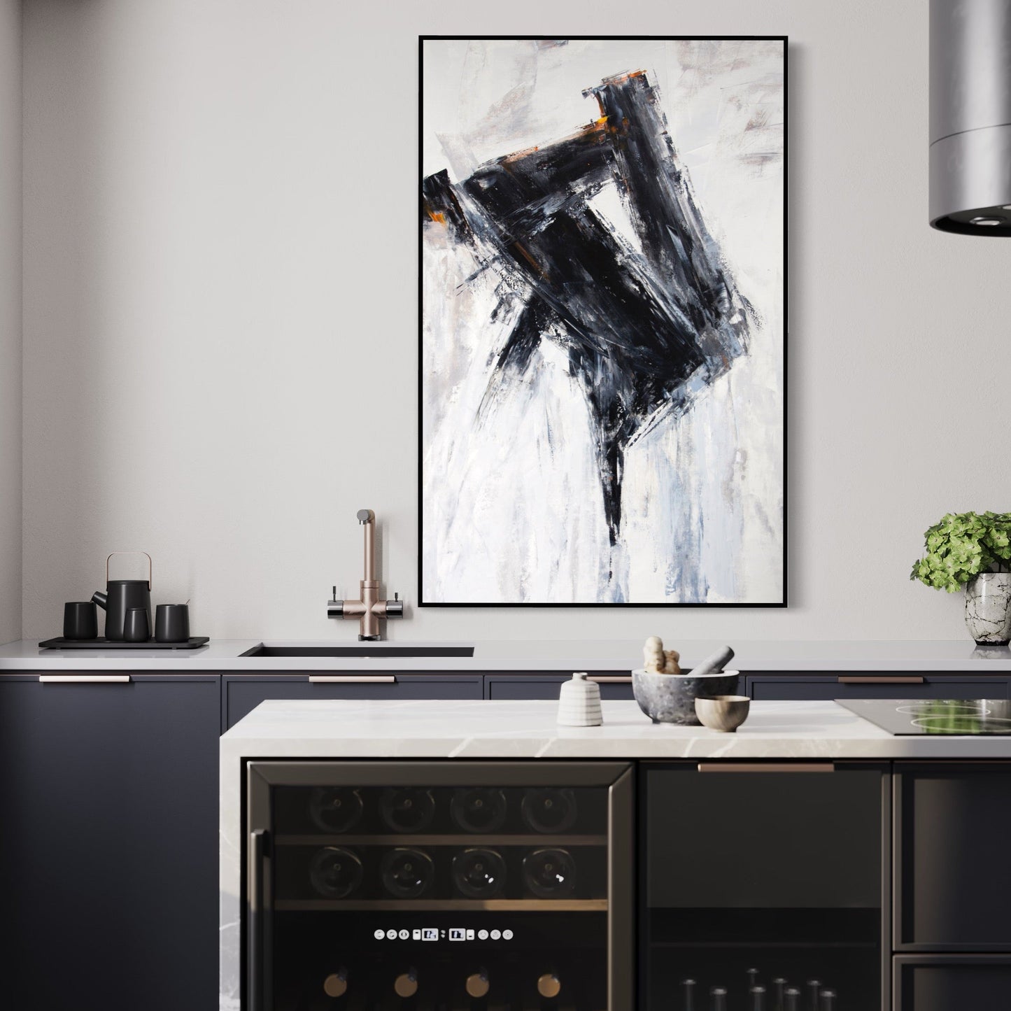 Abstract Black and White Oil Painting for Modern Home Decor