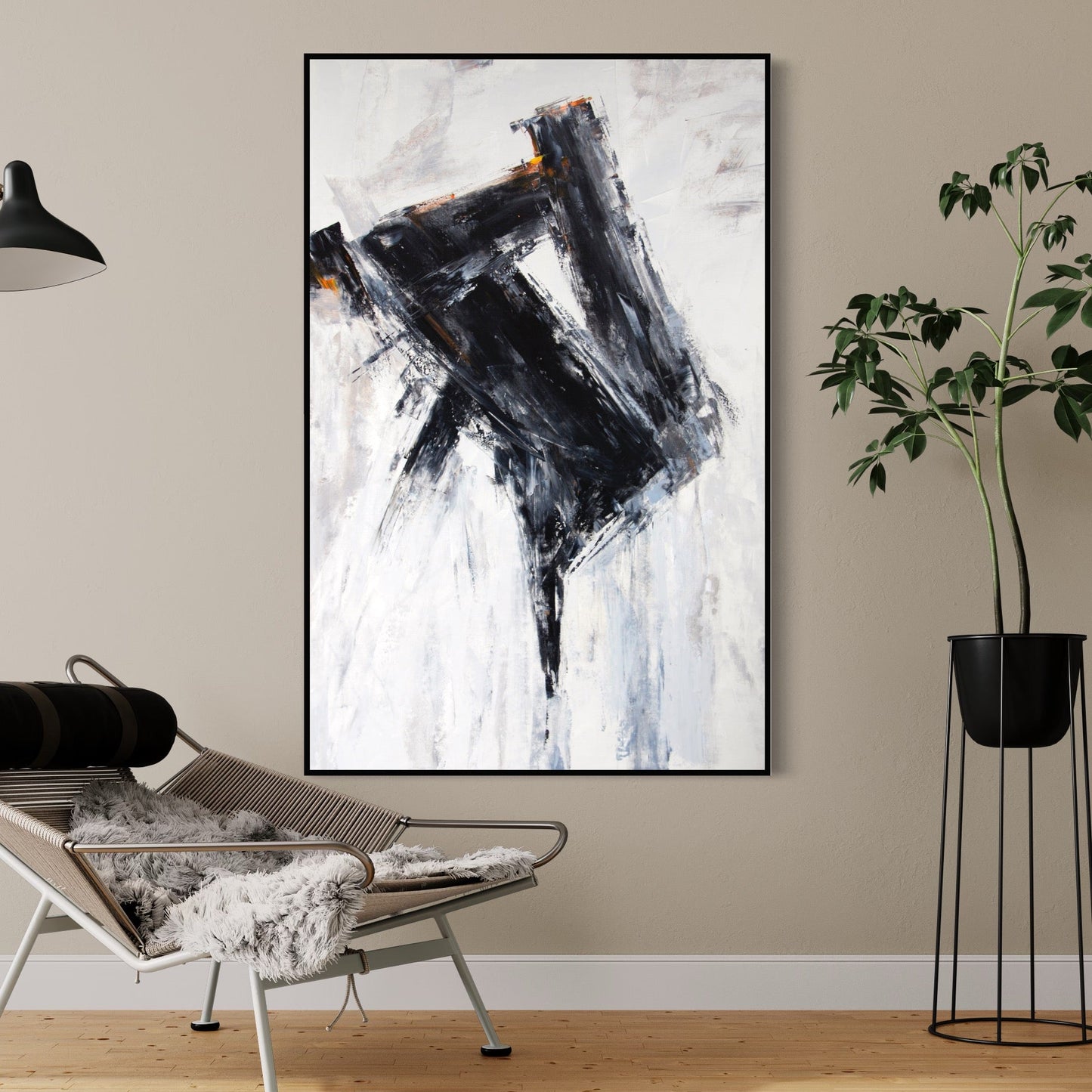 Abstract Black and White Oil Painting for Modern Home Decor