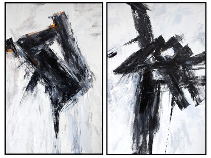 Abstract Black and White Oil Painting Duo for Modern Home Decor