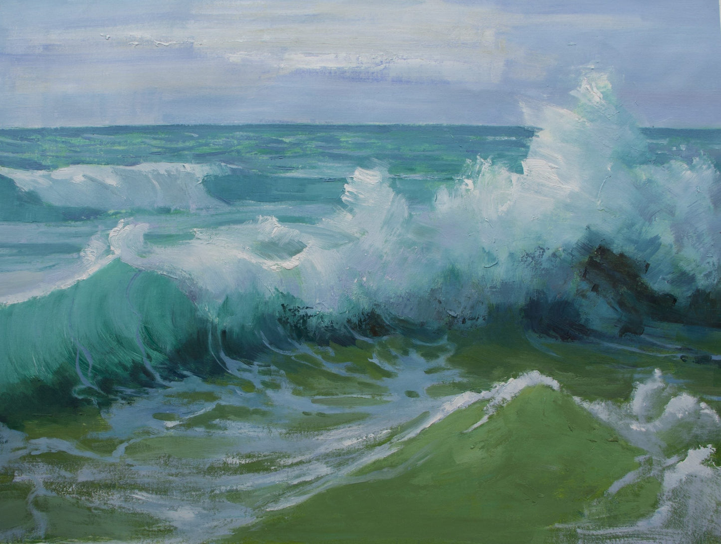 Vibrant Ocean Waves Oil Painting for Beach-Inspired Home Decor