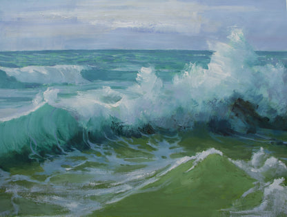 Vibrant Ocean Waves Oil Painting for Beach-Inspired Home Decor