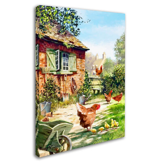 Charming Oil Painting of Chickens and Hens in a Serene Farmyard Setting