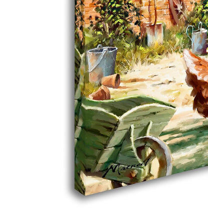 Charming Oil Painting of Chickens and Hens in a Serene Farmyard Setting