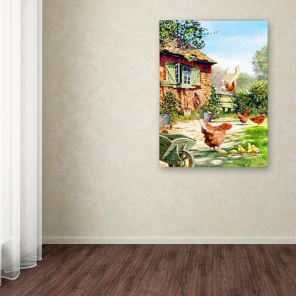Charming Oil Painting of Chickens and Hens in a Serene Farmyard Setting