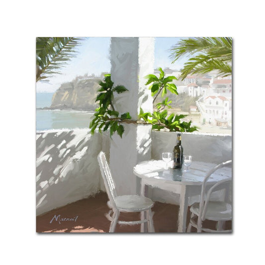Mediterranean Caf√©: Charming Oil Painting of Coastal Dining Scene