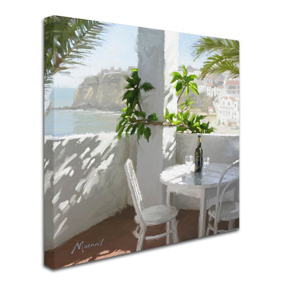 Mediterranean Caf√©: Charming Oil Painting of Coastal Dining Scene