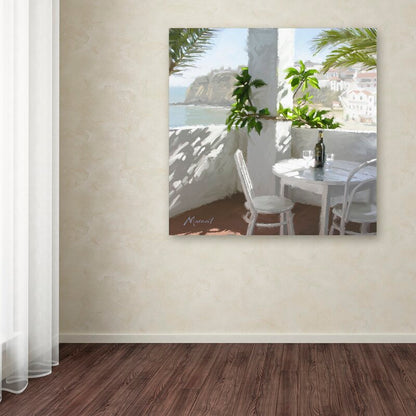 Mediterranean Caf√©: Charming Oil Painting of Coastal Dining Scene