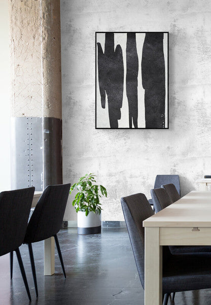 Emotive Abstract Oil Painting in Black and White for Modern Home Decor
