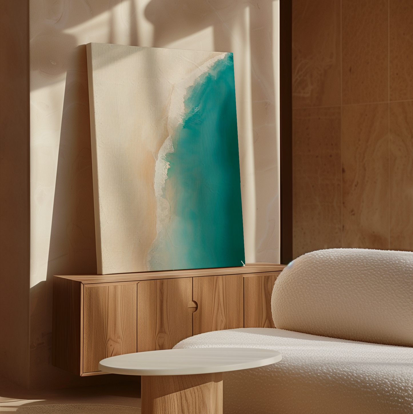 Tranquil Beach Abstract Oil Painting - Coastal Wall Art for Serene Decor