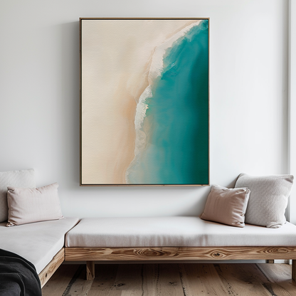 Tranquil Beach Abstract Oil Painting - Coastal Wall Art for Serene Decor