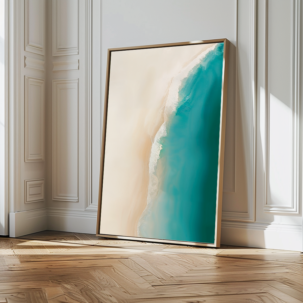 Tranquil Beach Abstract Oil Painting - Coastal Wall Art for Serene Decor