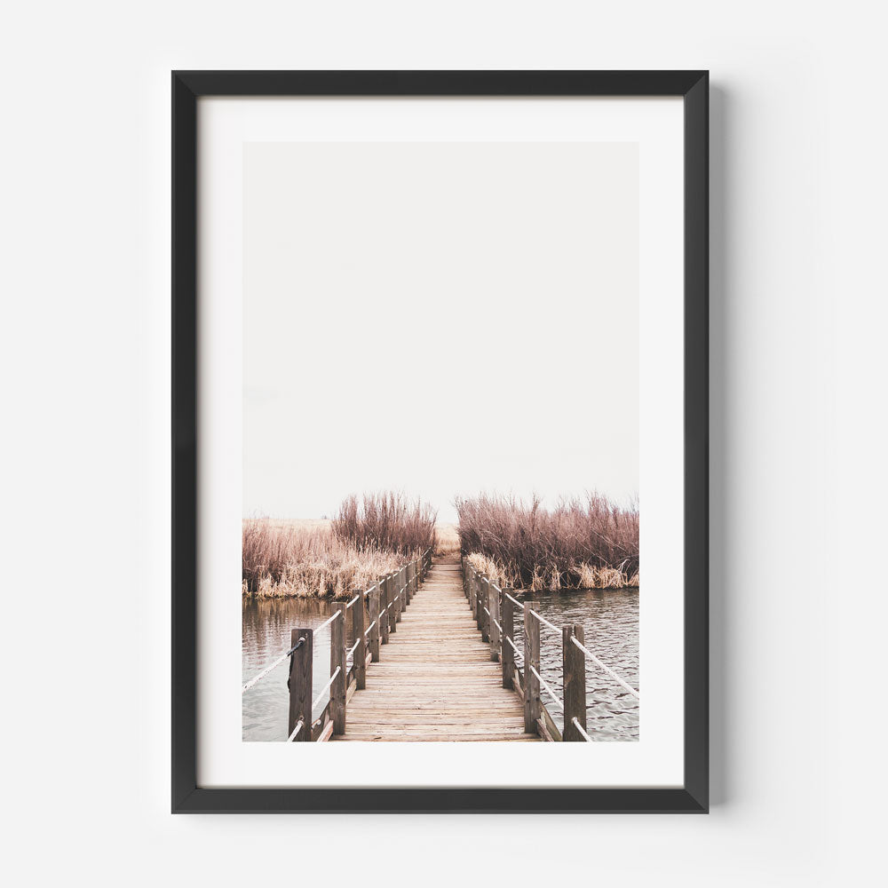 Serene Timber Bridge Over Tranquil Waters - Nature-Inspired Oil Painting for Home Decor