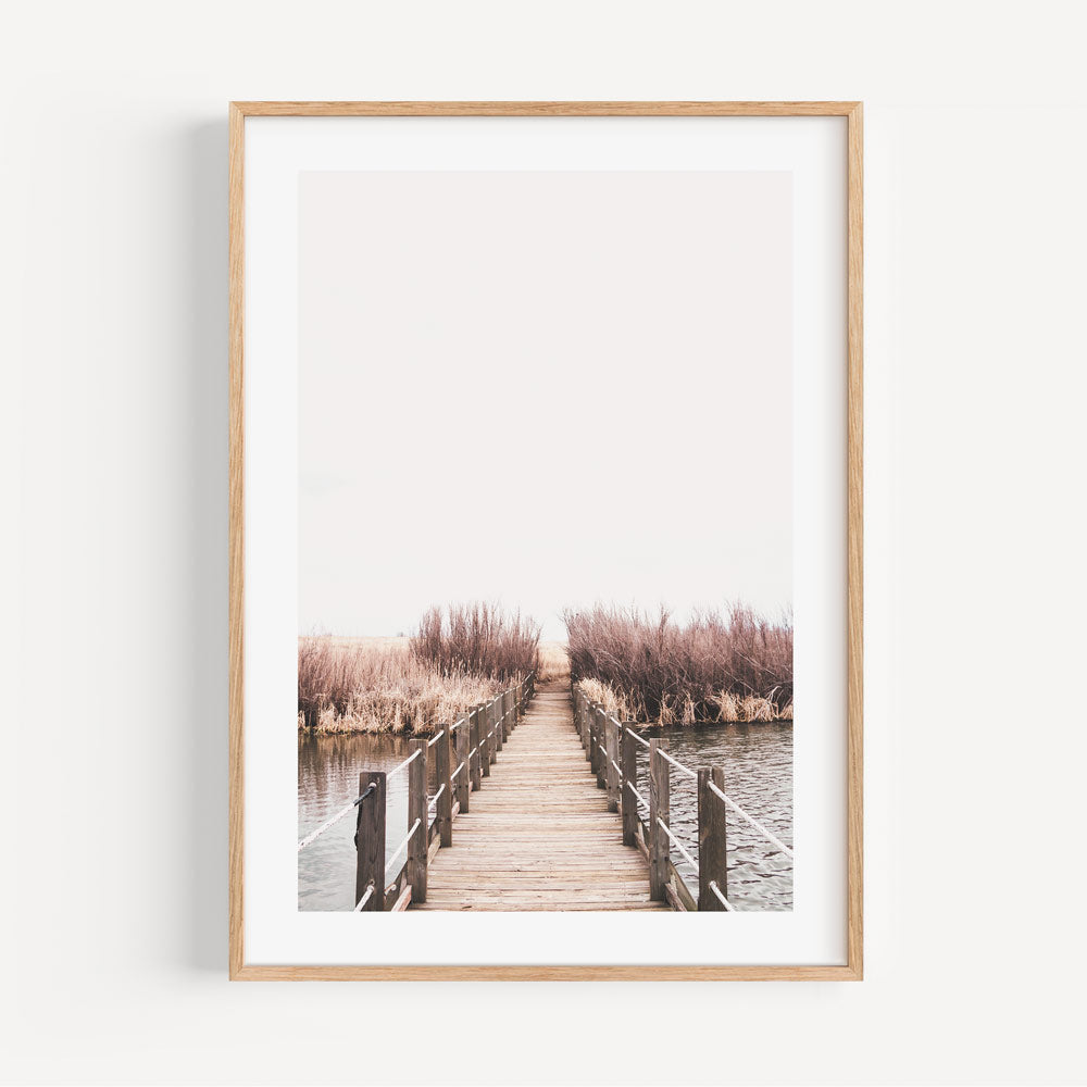 Serene Timber Bridge Over Tranquil Waters - Nature-Inspired Oil Painting for Home Decor