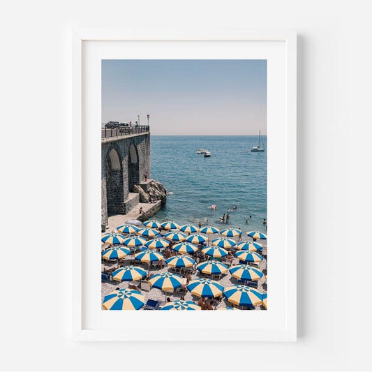 Vibrant Beach Scene with Colorful Umbrellas and Serene Ocean Views