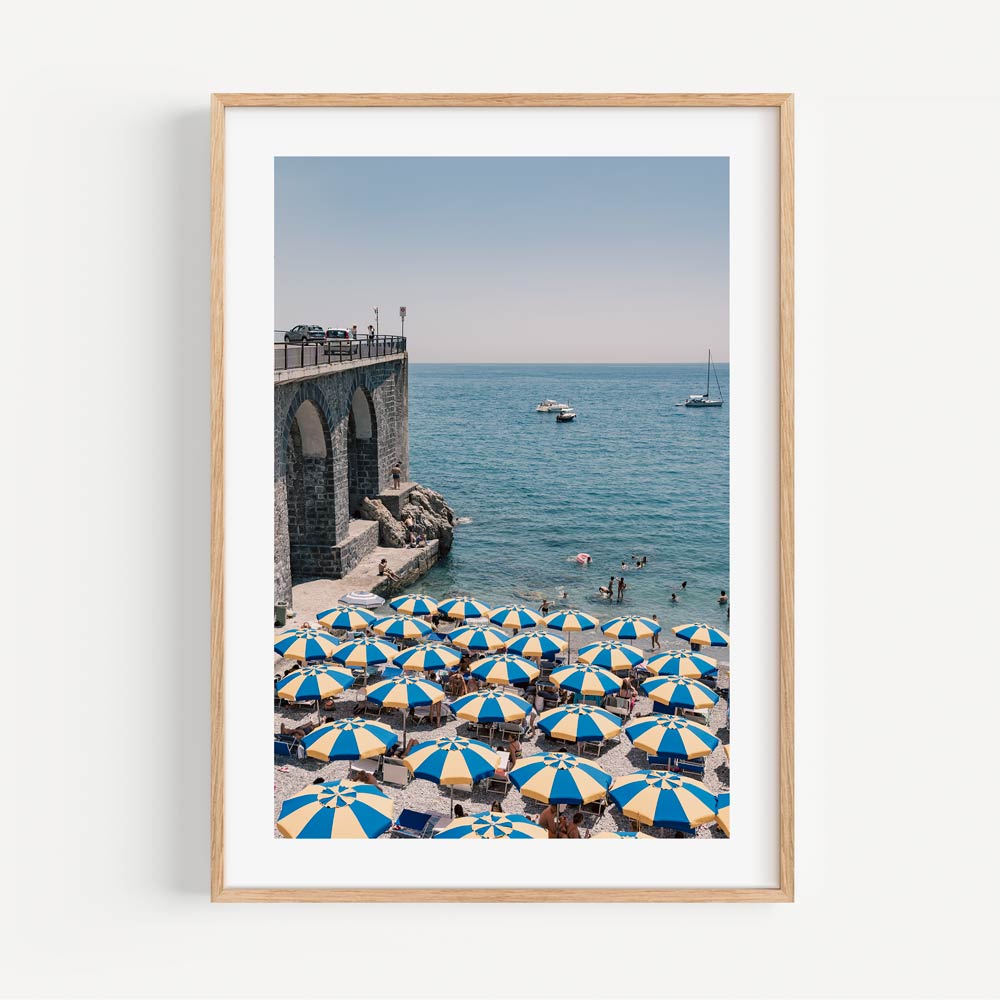 Vibrant Beach Scene with Colorful Umbrellas and Serene Ocean Views