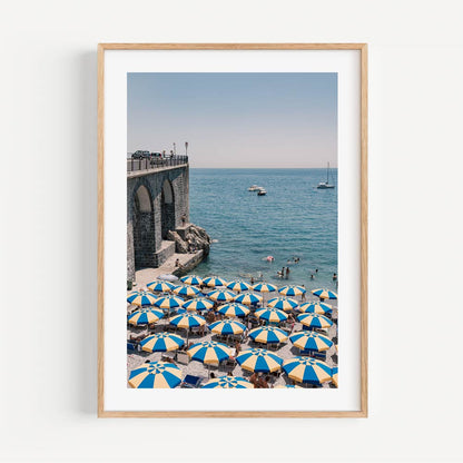 Vibrant Beach Scene with Colorful Umbrellas and Serene Ocean Views