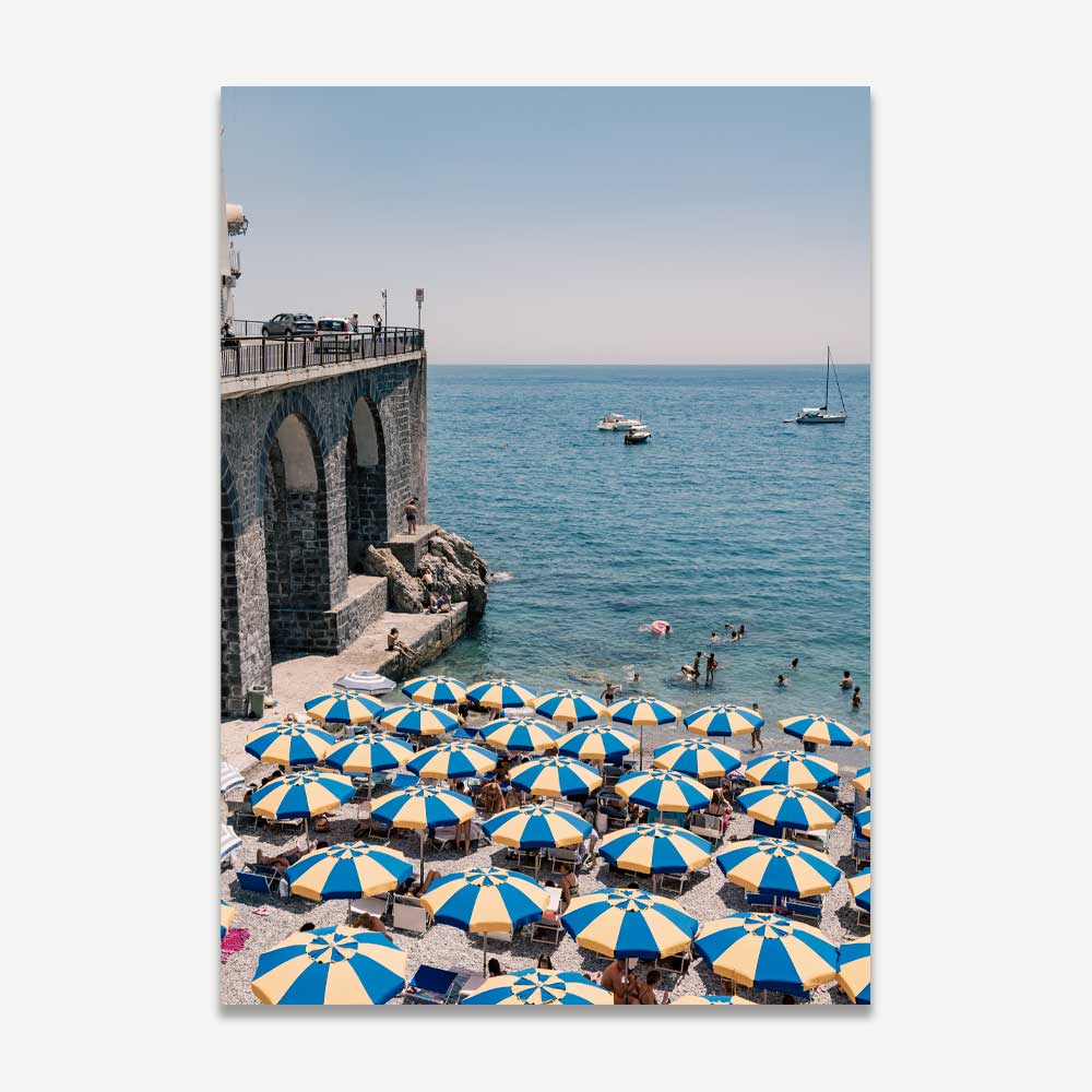 Vibrant Beach Scene with Colorful Umbrellas and Serene Ocean Views