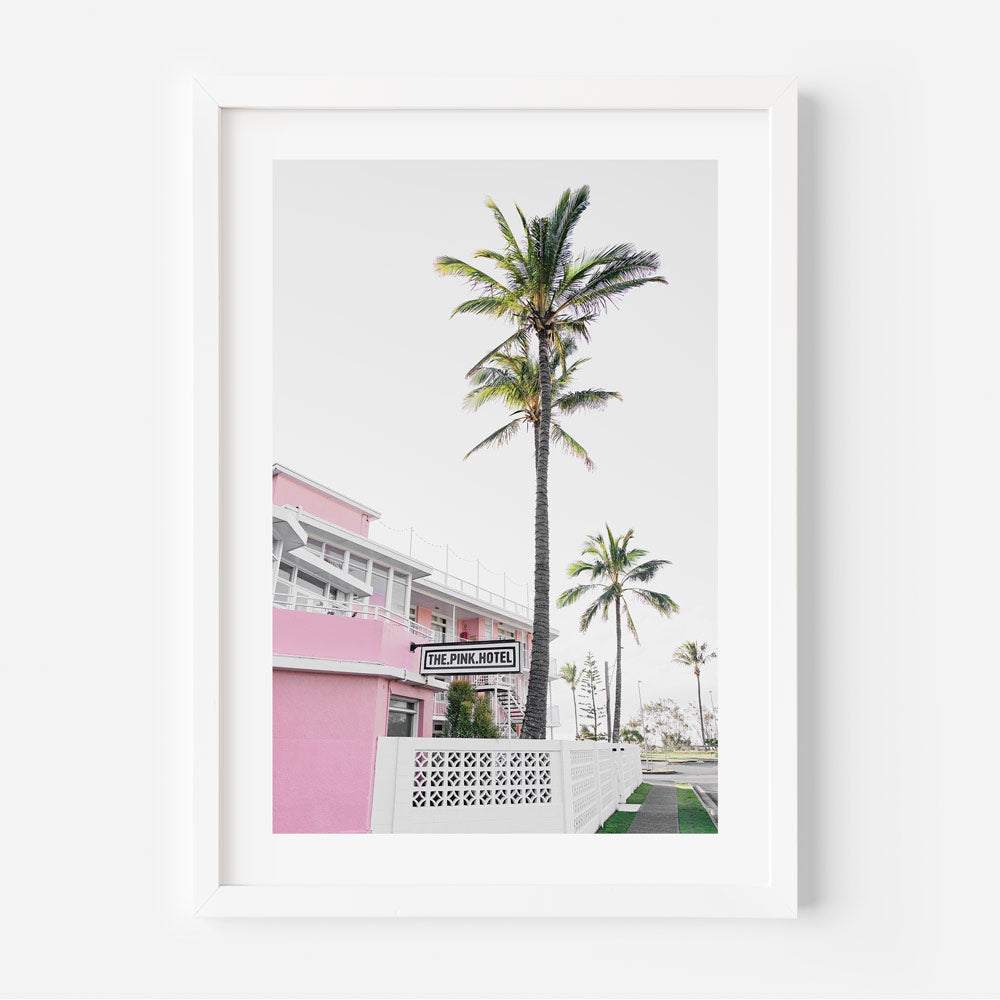 Pink Hotel Palms and Coolangatta Art Print - Modern Tropical Decor for Home