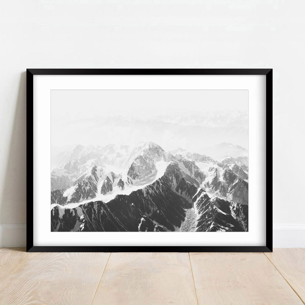 Majestic Mountain Peaks - Stunning Black and White Oil Painting for Home Decor