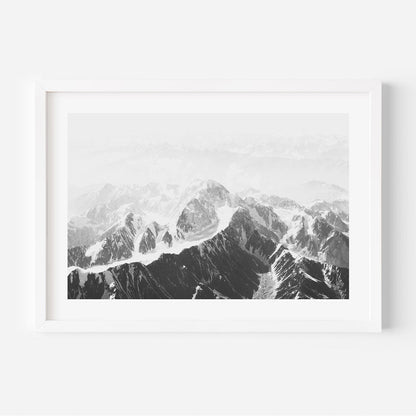 Majestic Mountain Peaks - Stunning Black and White Oil Painting for Home Decor