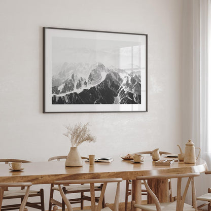 Majestic Mountain Peaks - Stunning Black and White Oil Painting for Home Decor