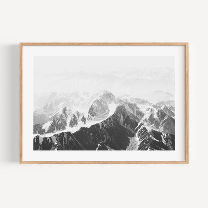 Majestic Mountain Peaks - Stunning Black and White Oil Painting for Home Decor