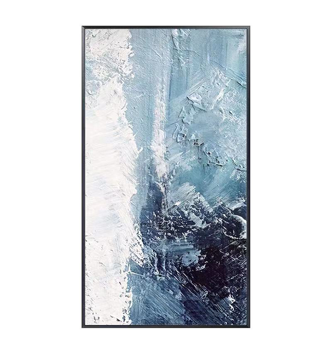 Tranquil Sea Foam: Abstract Blue Oil Painting for Modern Home Decor