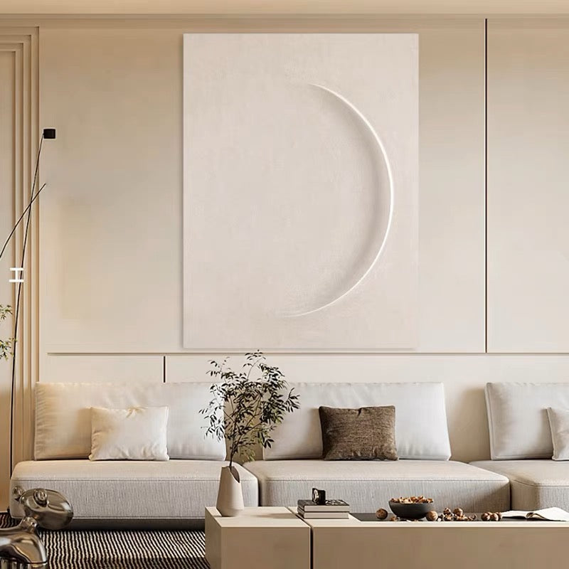 Serene Moon Phase Abstract Oil Painting for Modern Home Decor