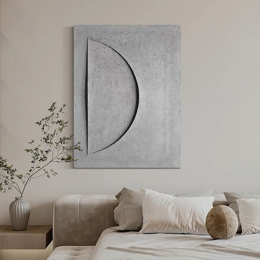 Contemporary Grey Moon Abstract Oil Painting for Modern Home Decor