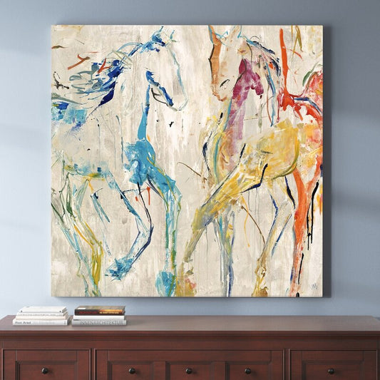 Vibrant Horse Dance Abstract Oil Painting for Equine Art Enthusiasts
