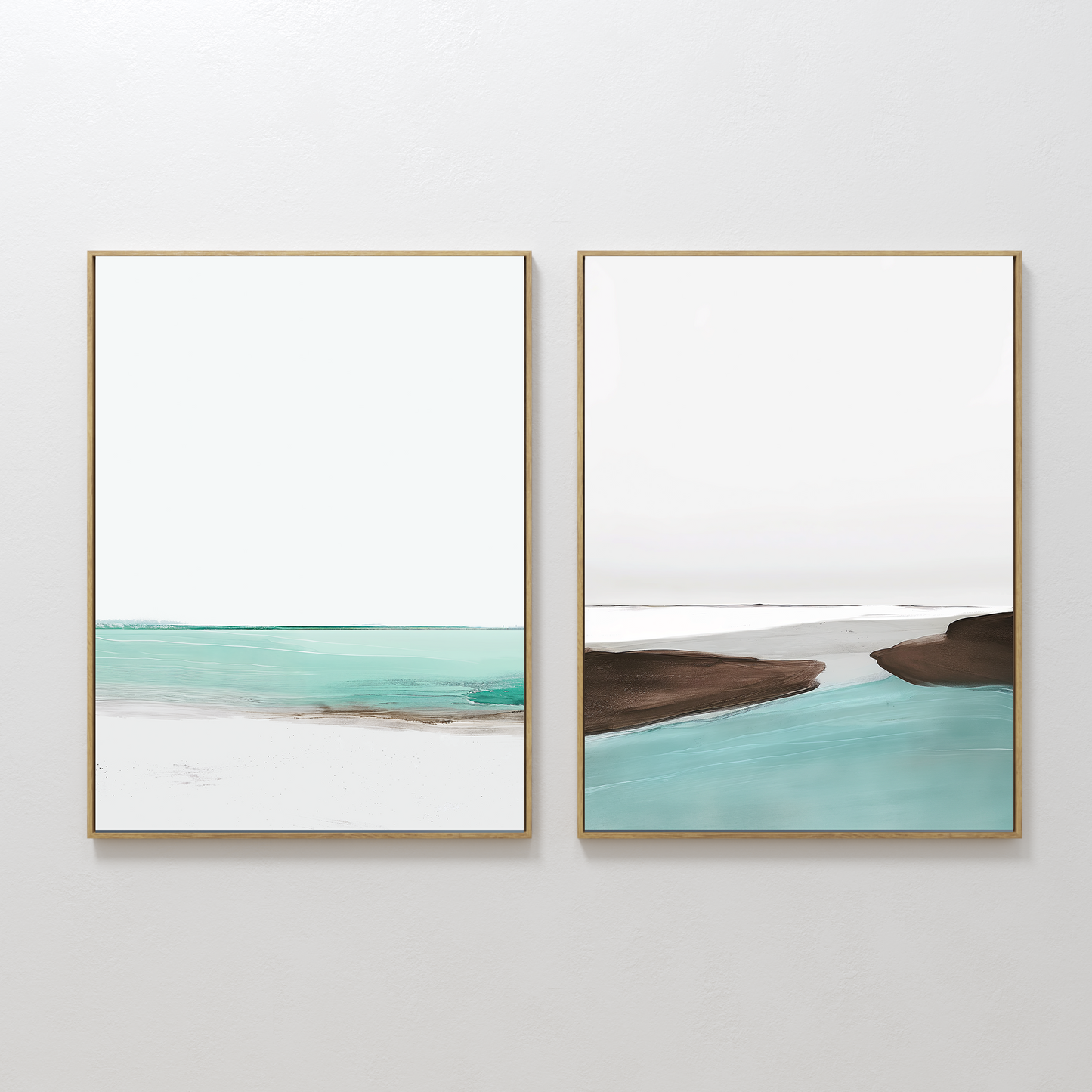 Serene Coastal Oil Painting Set with Tranquil Waters and Soothing Tones