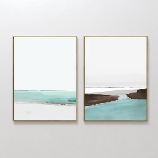 Serene Coastal Oil Painting Set with Tranquil Waters and Soothing Tones