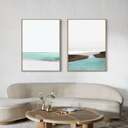 Serene Coastal Oil Painting Set with Tranquil Waters and Soothing Tones