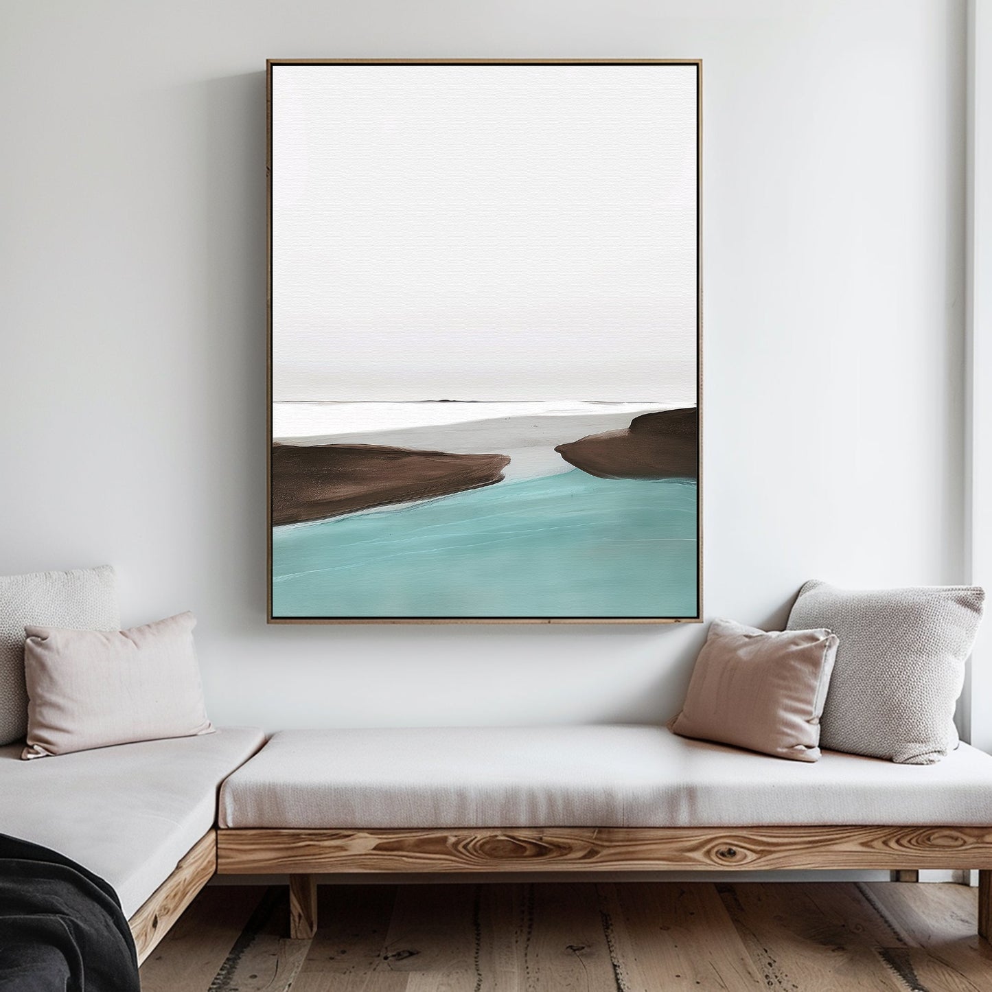 Serene Abstract Oil Painting of Tranquil Waters for Modern Home Décor