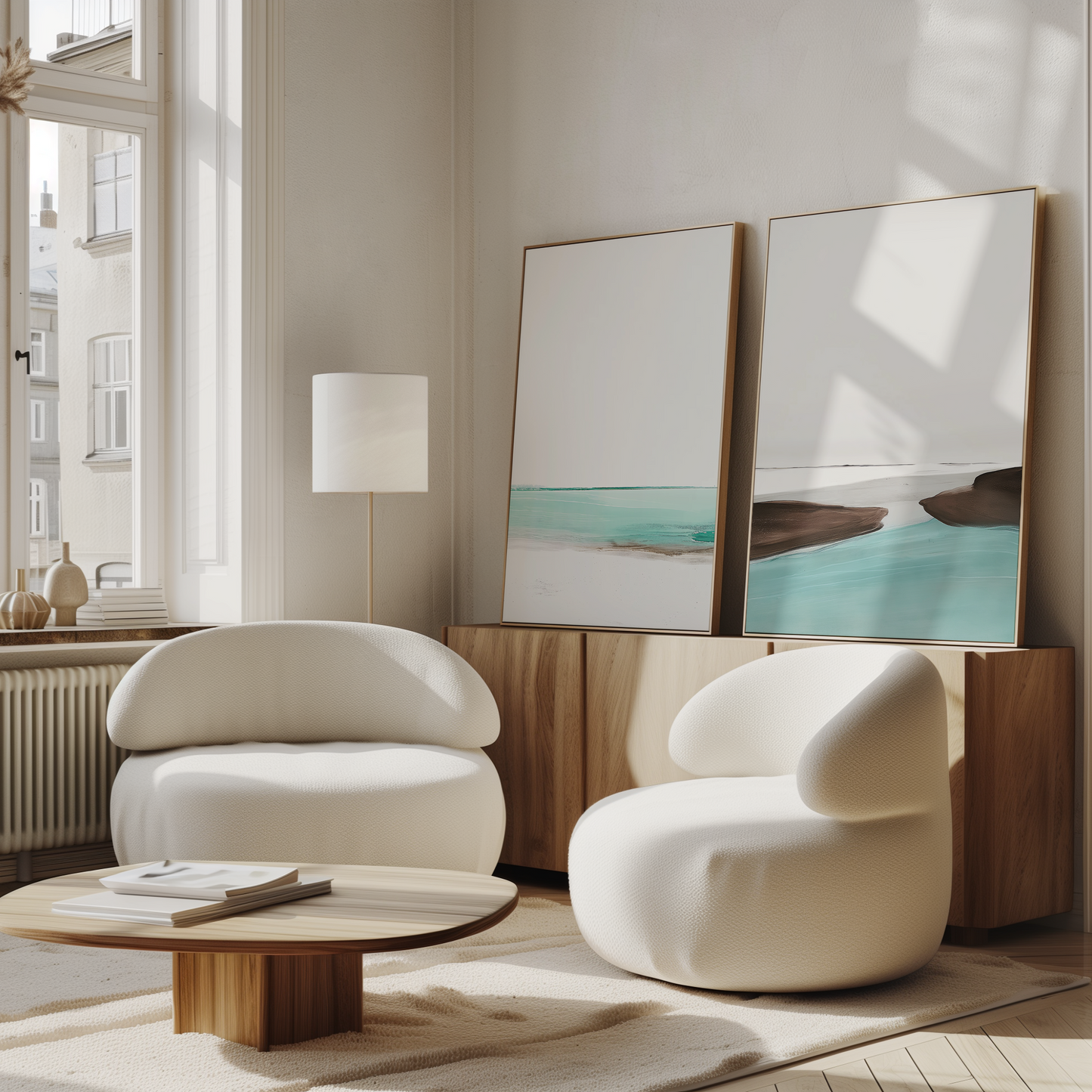 Serene Coastal Oil Painting Set with Tranquil Waters and Soothing Tones