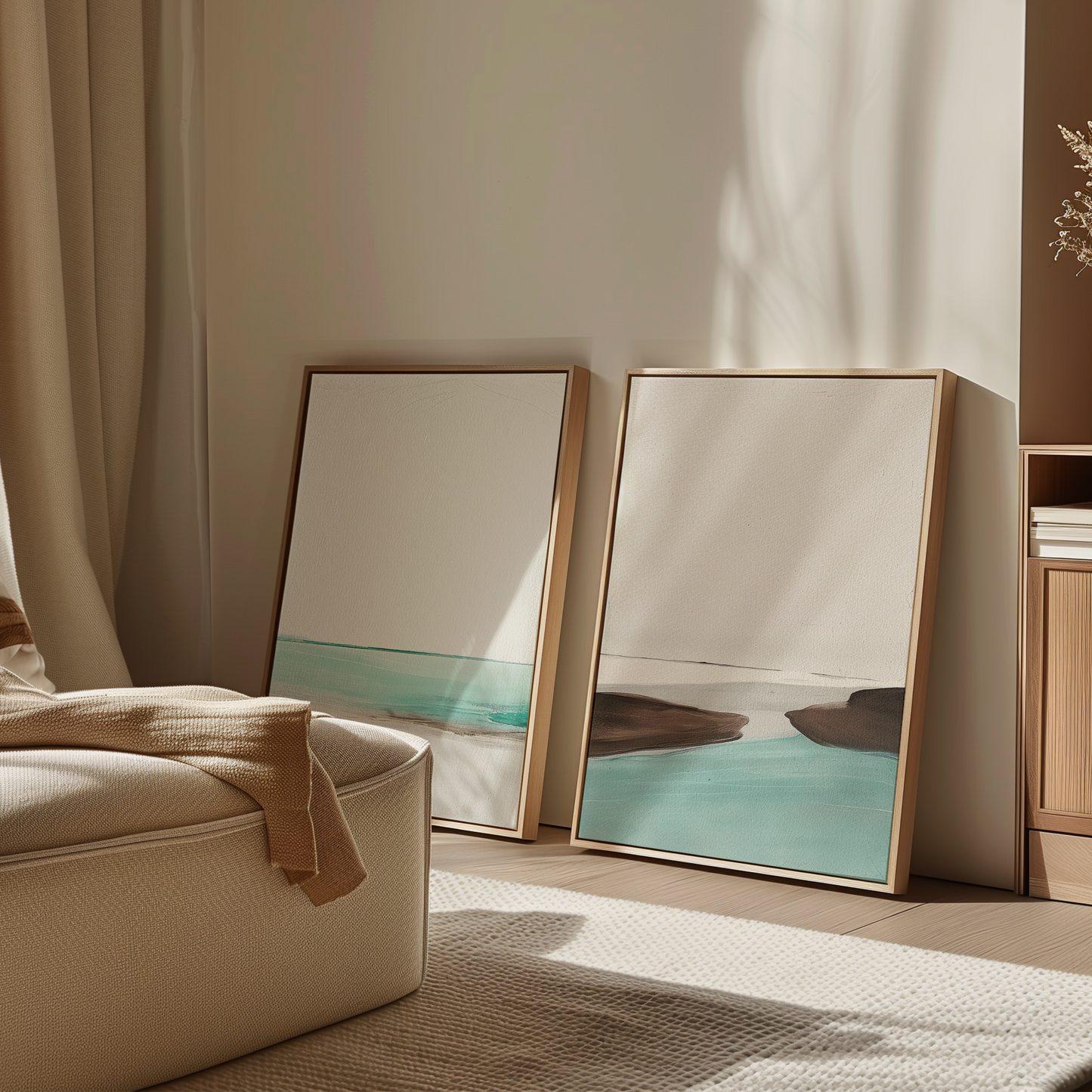 Serene Coastal Oil Painting Set with Tranquil Waters and Soothing Tones