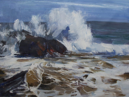Dynamic Seascape Oil Painting with Waves and Rocks