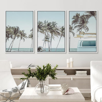 Tropical Palm Tree Road Trip Canvas Art - Beach Vacation Framed Wall Decor