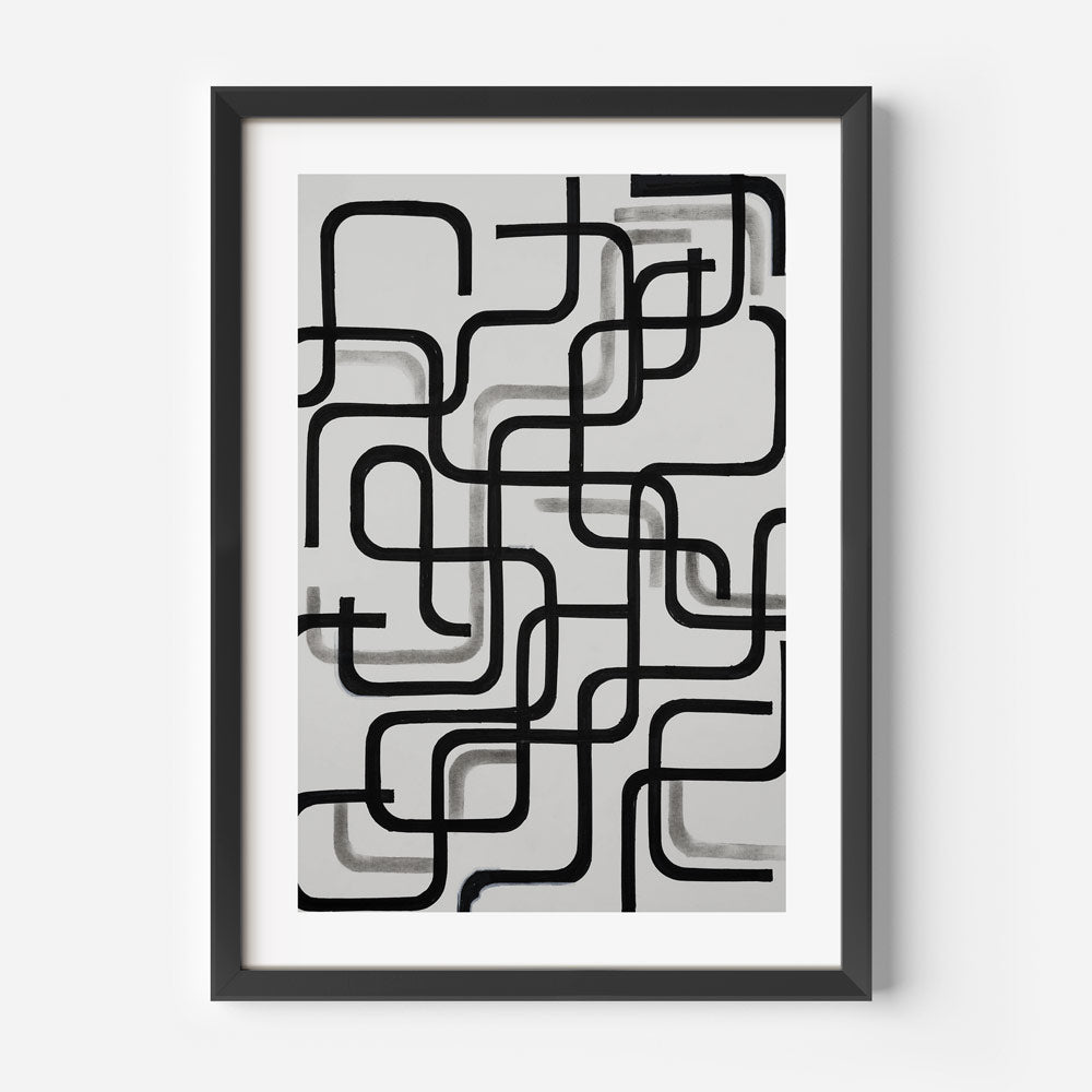 Abstract Black and White Oil Painting with Dynamic Line Patterns