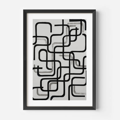 Abstract Black and White Oil Painting with Dynamic Line Patterns