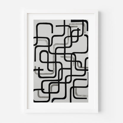 Abstract Black and White Oil Painting with Dynamic Line Patterns