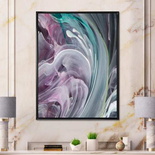 Turquoise and Purple Flowing Abstract Oil Painting for Modern Decor