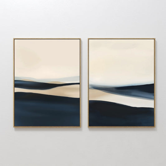 Serene Coastal Landscapes Duo - Abstract Oil Paintings for Modern Decor